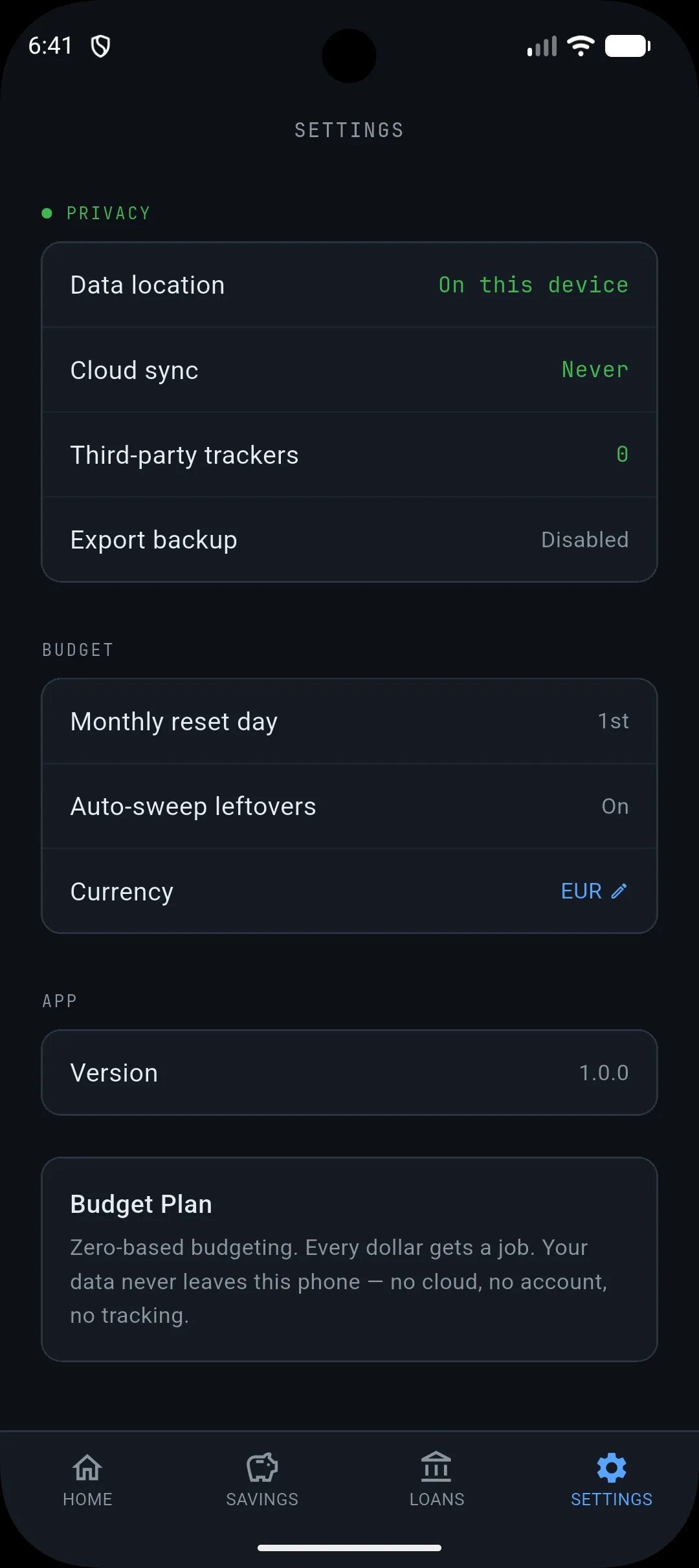 Screenshot showing the currency setting in Budget Plan.