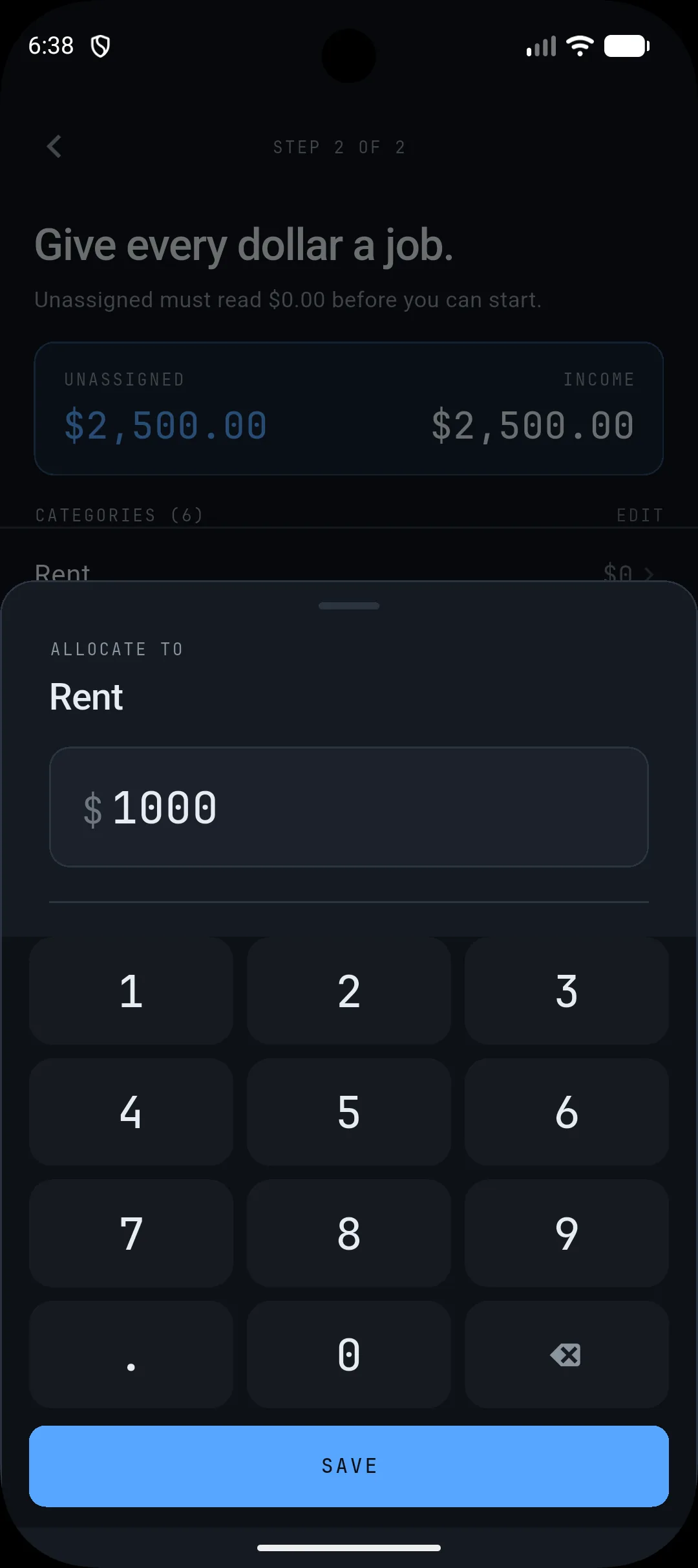 Allocating funds to the Rent category